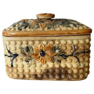 Vintage Ceramic Flower Floral Trinket Box